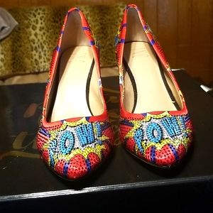 INC International Concepts Zitah Heels Red Blue POW BAM Comic Women’s Size 9M